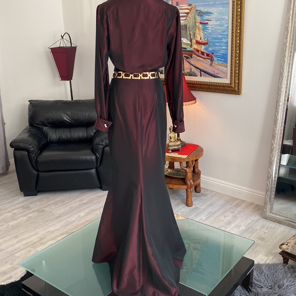 David Meister Satin Burgundy 2 Piece Maxi Dress - Picture 5 of 10